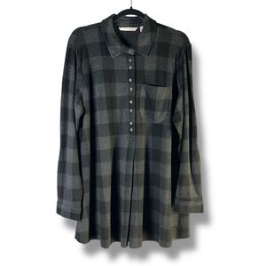 Soft Surroundings Womens Sz Large‎ (14/16) Mad About Plaid Tunic Charcoal Blouse